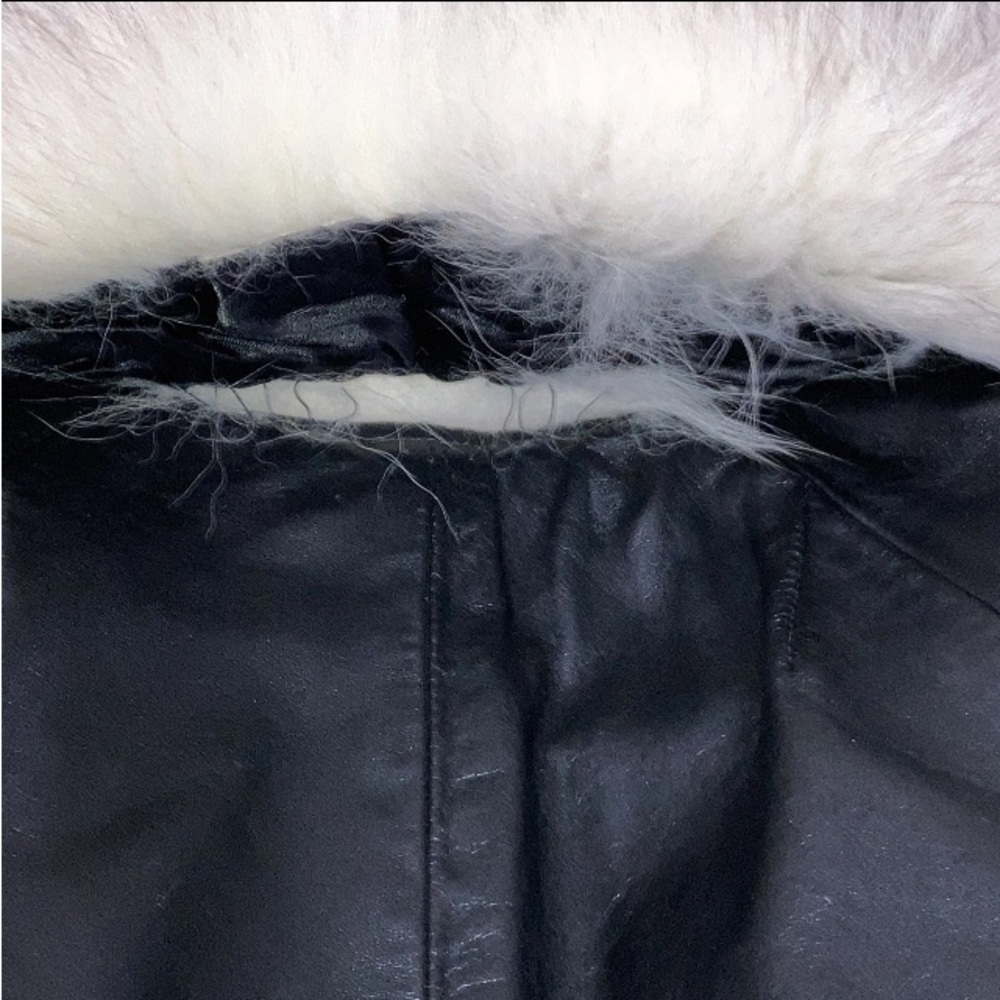 Vintage 60s Leather Penny Lane Fox Fur Collar Front Cuffs Trim Swing Coat Jacket - Picture 16 of 16